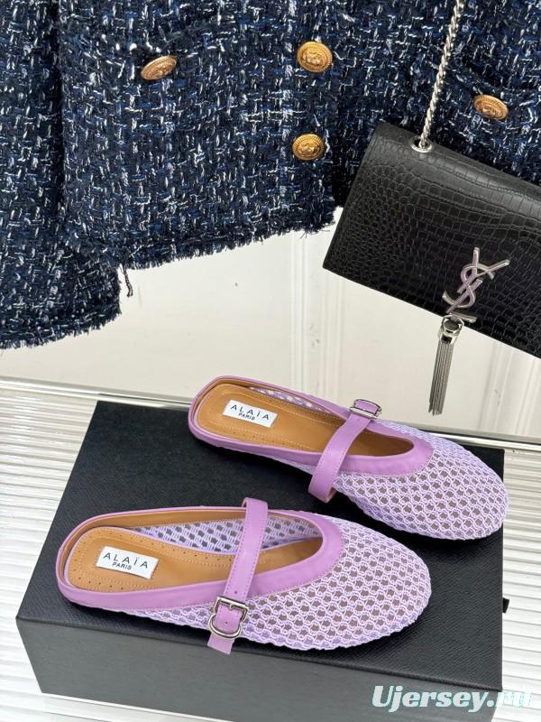 2025 Women Yves Saint Laurent Purple Mesh Leather Slippers