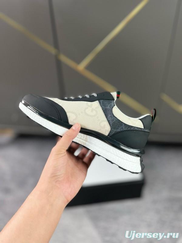 2024 Men Gucci Black White Leather Mesh Sneakers MJ00260