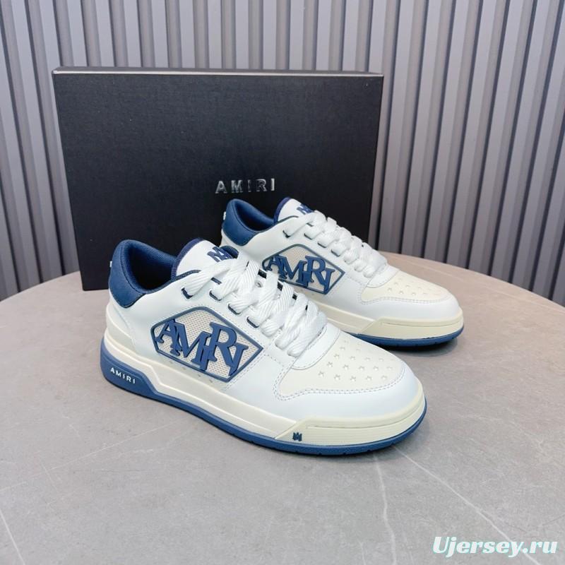 2025 Unisex Amiri White Blue Leather Sneakers MJ00360