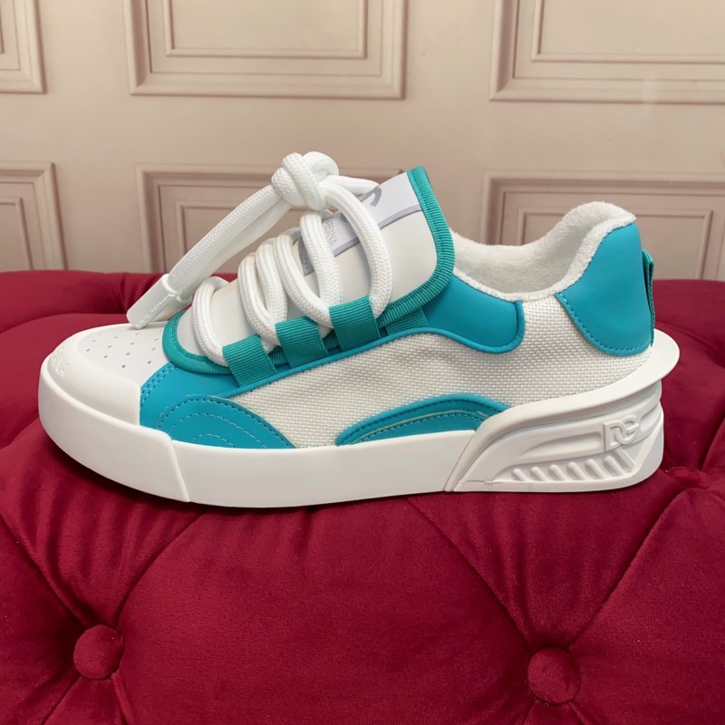 2025 Unisex Dolce & Gabbana White Blue Leather Textile Sneakers