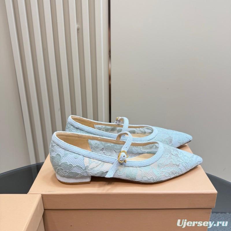 2025 Women Gianvito Rossi Light Blue Lace Leather Mary Jane KFY00260