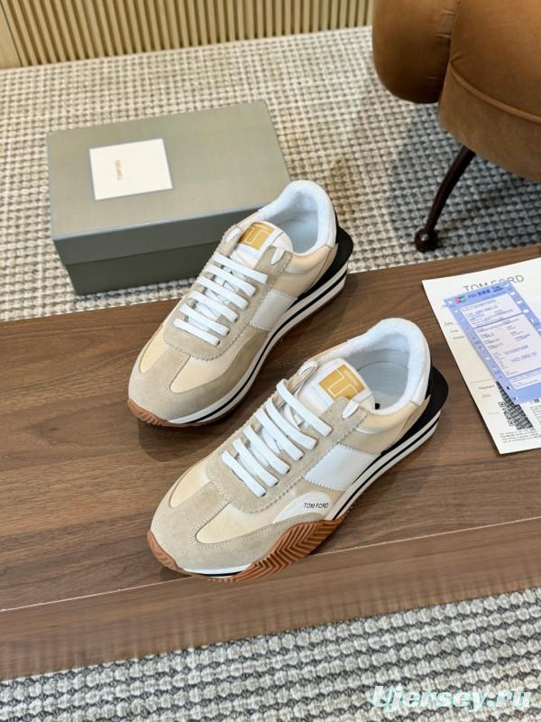 2025 Unisex TOM FORD Beige White Black Suede Leather Sneakers LY00360(F)/LY00370(M)