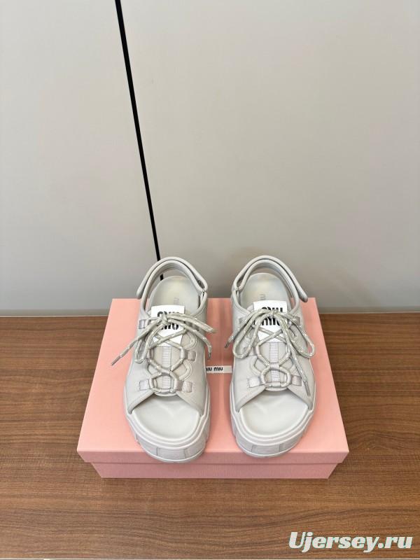 2025 Women Miu Miu White Leather Sandals LY00240