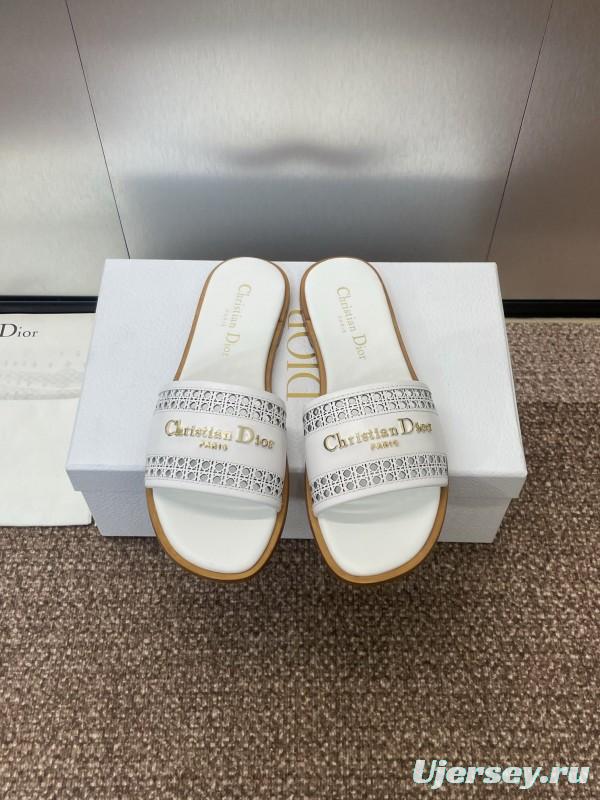 2025 Women Dior White Leather Slippers KFY00300