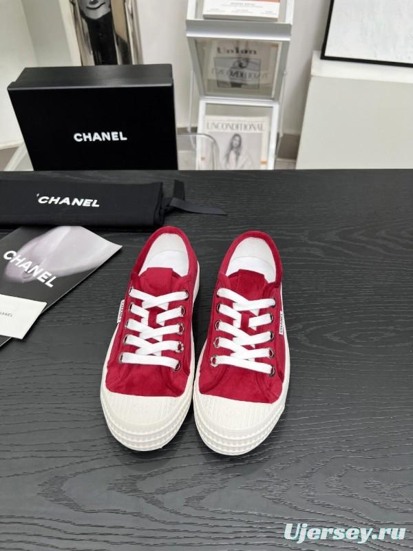 2025 Women Chanel Red Canvas Sneakers LY00230