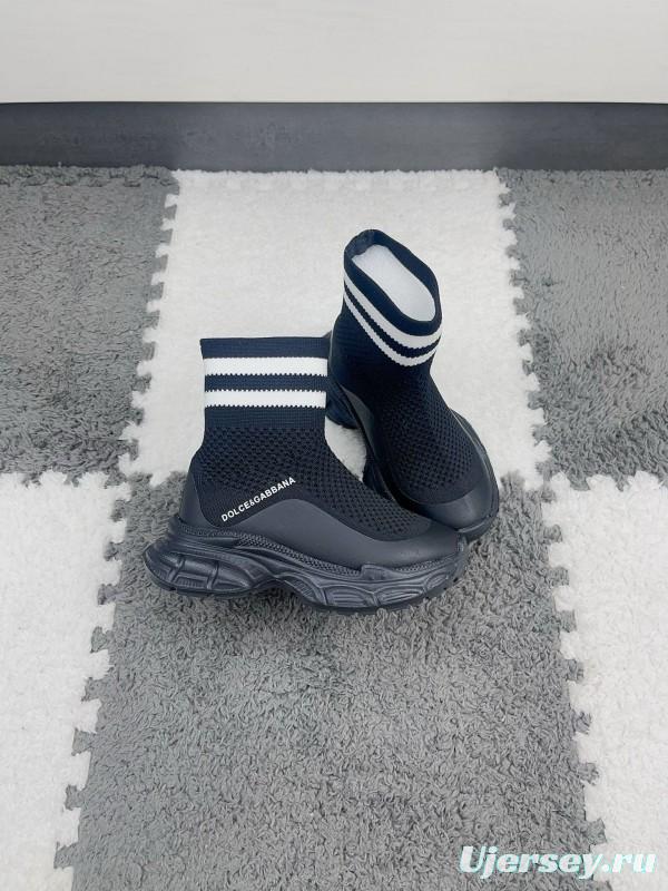 2024 Kids Dolce & Gabbana White Pink Black Knit Fabric Sneaker