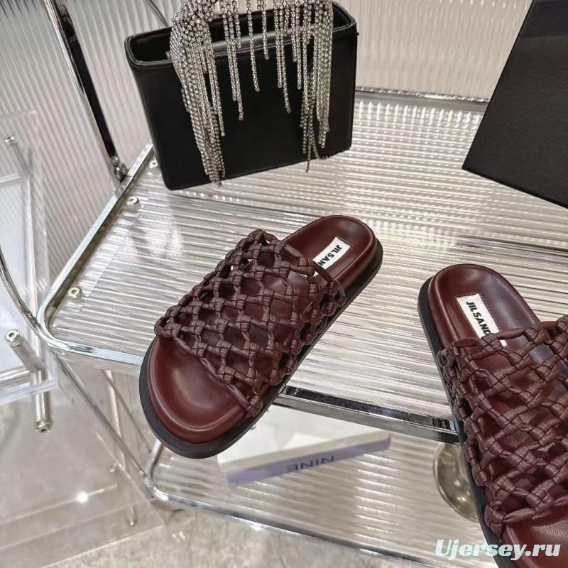 2025 Women Jil Sander Brown Leather Woven Slippers