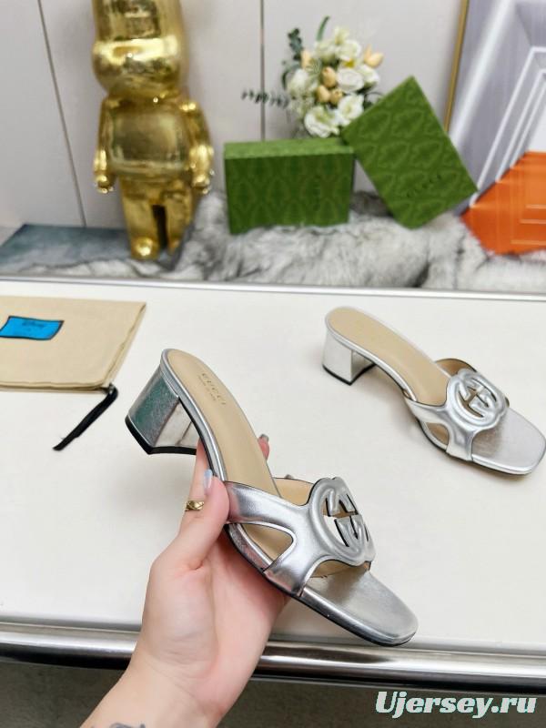 2025 Gucci Silver Leather Slippers MJ00190