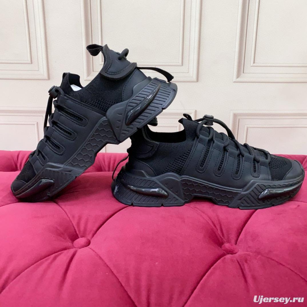 2024 Unisex Dolce & Gabbana Black Knit Leather Sneakers