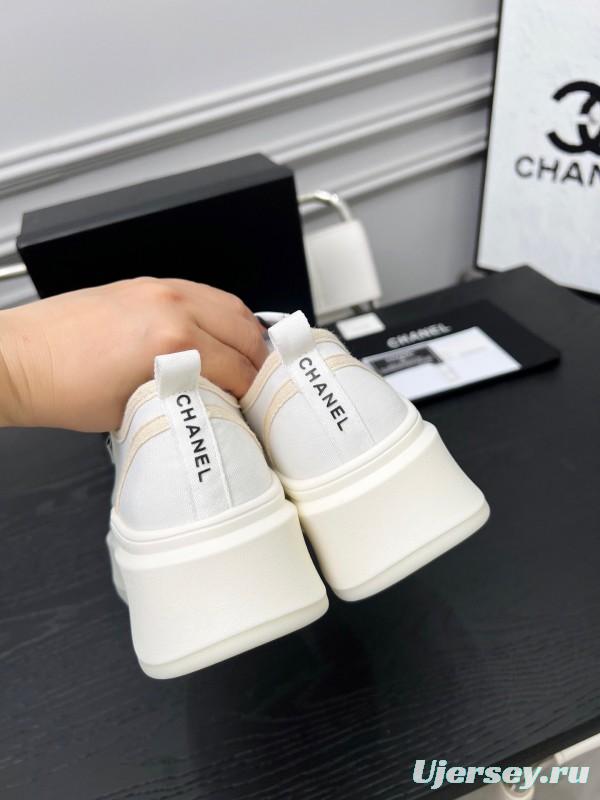 2025 Women Chanel White Canvas Sneakers LY00250