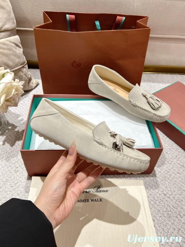 2025 Women Le Parmentier Beige Suede Loafers Tassel LY00291