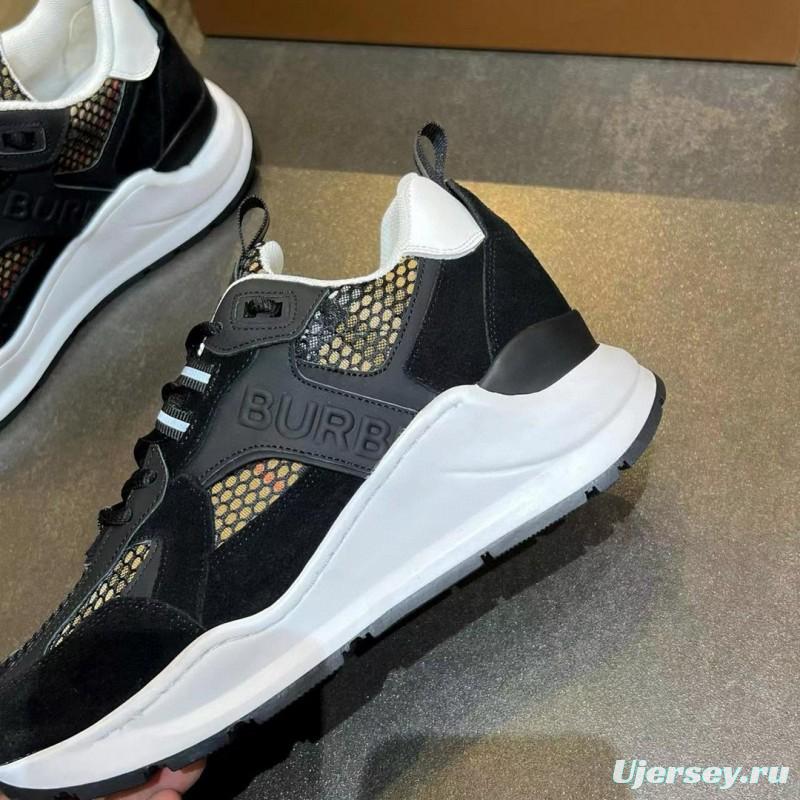 2025 Unisex Burberry Black White Suede Leather Cotton Sneakers Vintage MJ00380