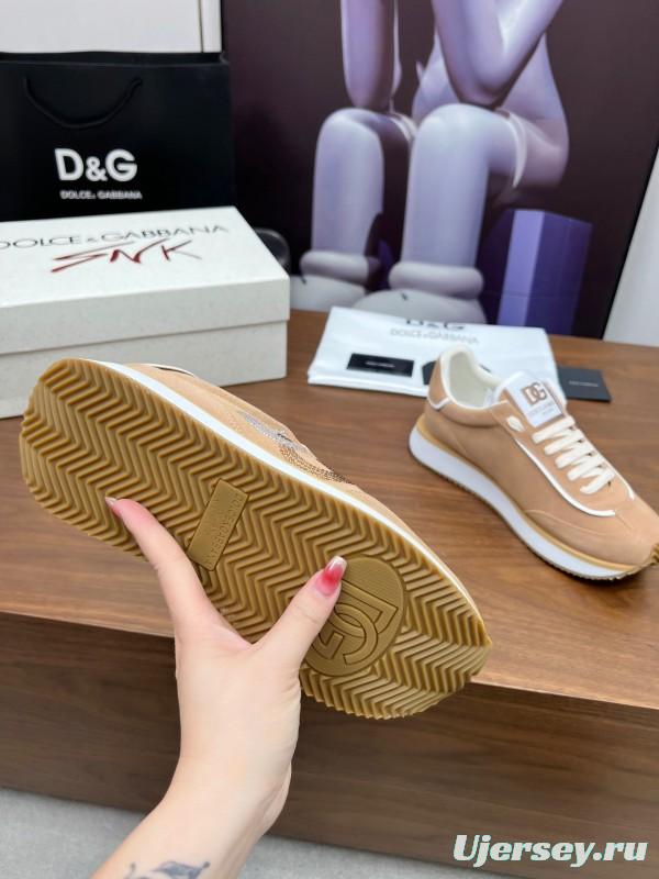 2025 Unisex Dolce & Gabbana Beige White PU Casual Sneakers LY00300