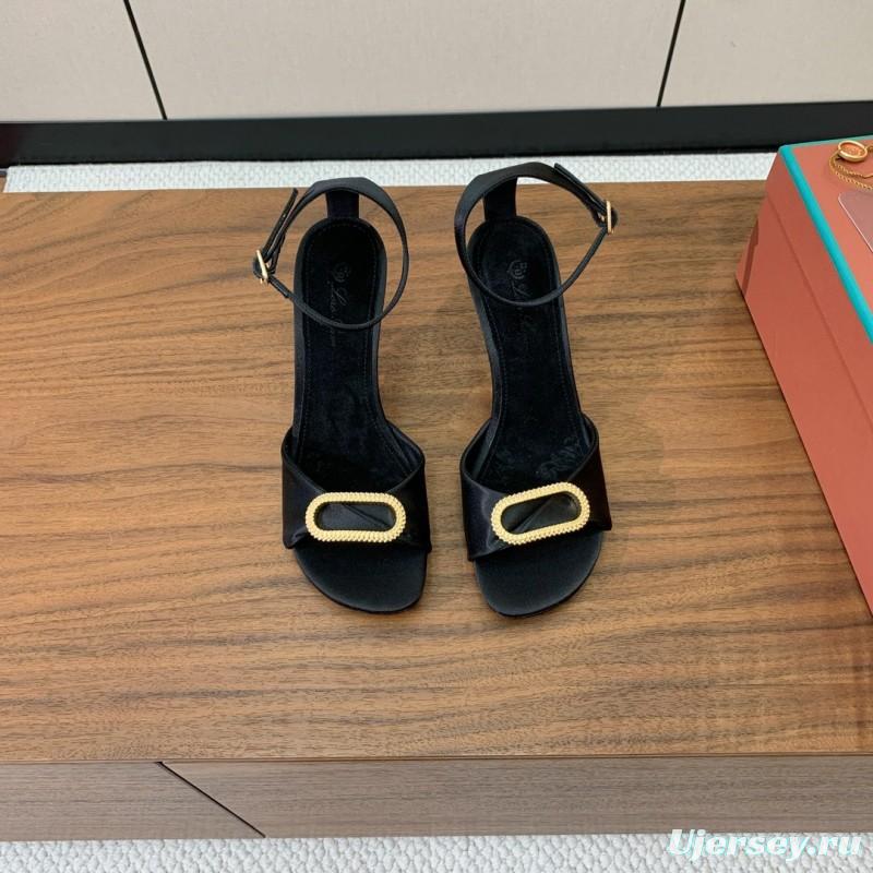 2025 Women Le Parmentier Black Leather Sandals Custom Hardware KFY00280