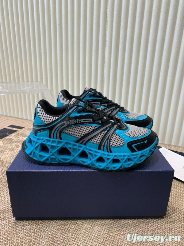 2024 Unisex Dior Blue Black Leather Mesh Sneakers