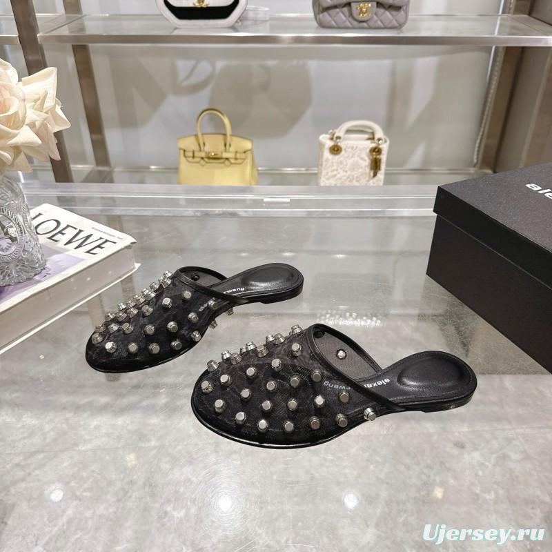 2025 Slippers Alexander Wang Black Leather Studded LY00310