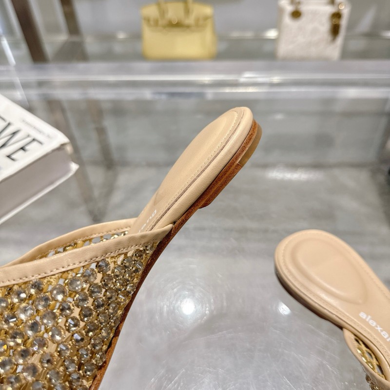 2025 Slippers Alexander Wang Beige Crystal Beaded Leather Slippers LY00310