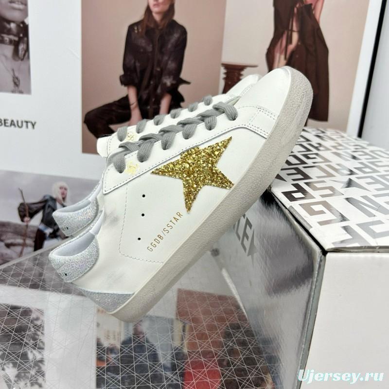 2025 Women GGDB White Gold Glitter Leather Sneakers