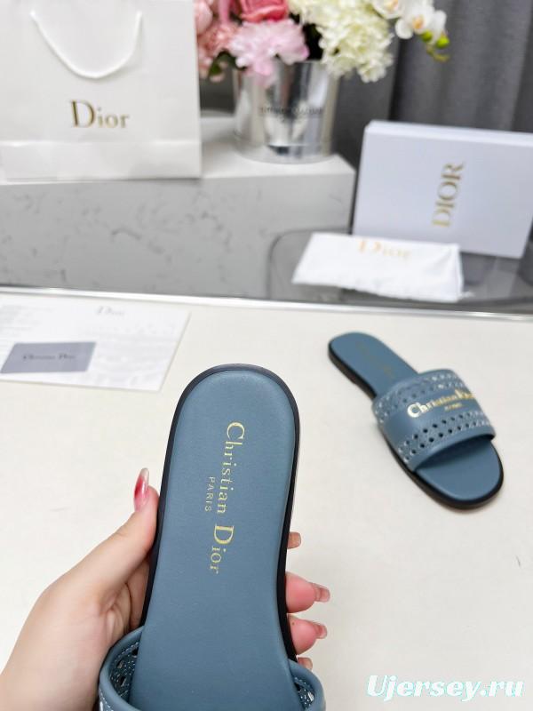 2025 Slippers Dior Blue Leather Slippers