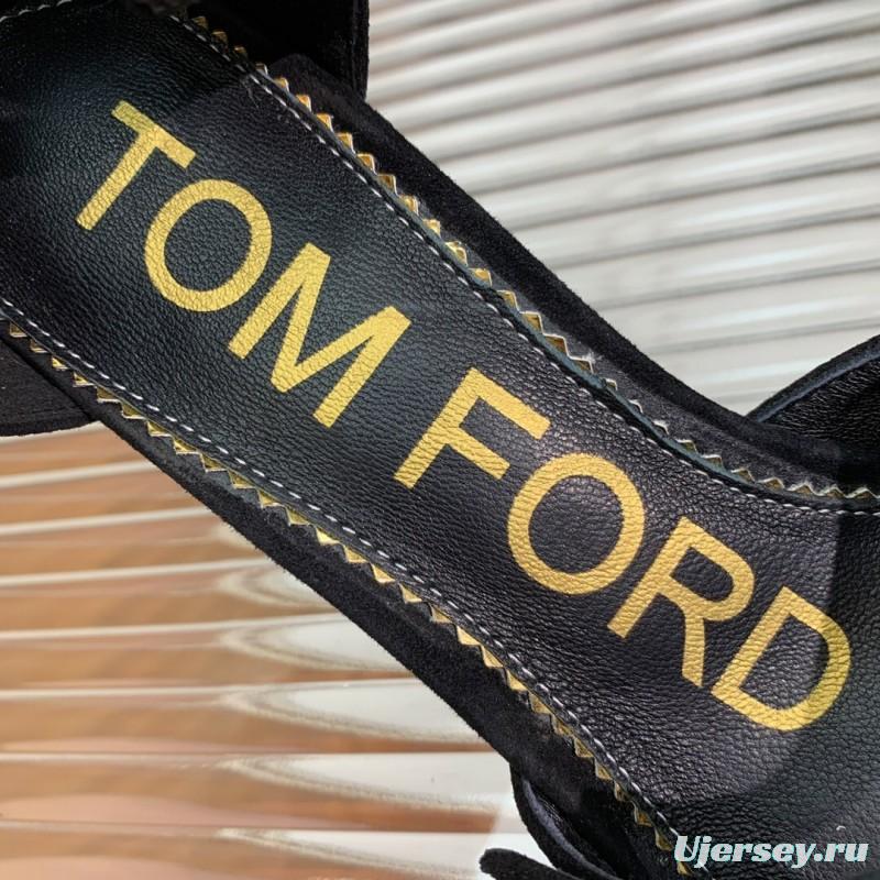 2025 Women TOM FORD Black Gold Suede Leather Pointed Pumps KFY00320
