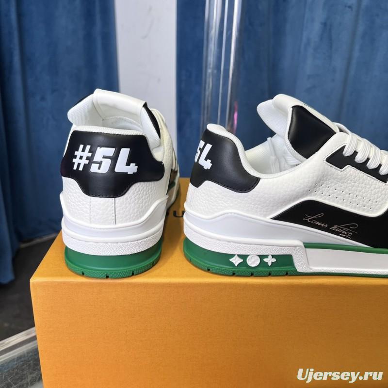 2025 Unisex Louis Vuitton White Black Green Leather Trainer