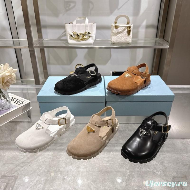 2025 Women Prada Black Suede Sandals LY00270