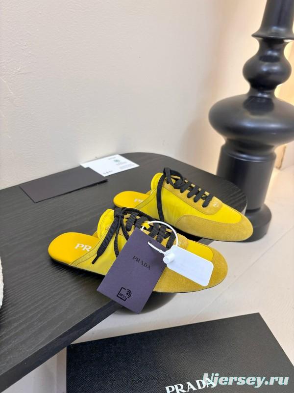 2025 Women Prada Yellow Black Suede Leather Sneakers