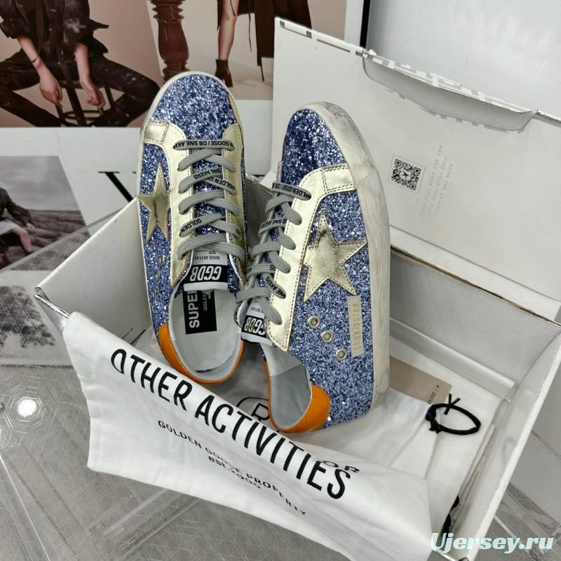 2025 Women GGDB Blue Silver Leather Glitter Low Top Sneakers