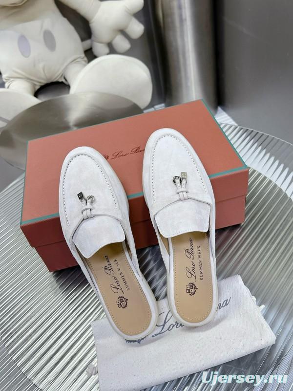 2024 Slippers Loro pianall White Suede Loafers MJ00270