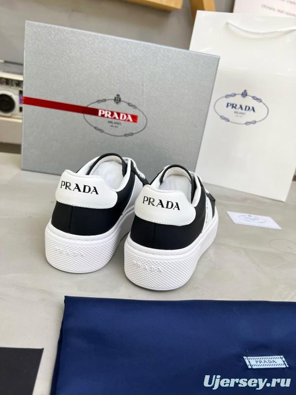 2024 Unisex Prada Black White Leather Sneakers MJ00310
