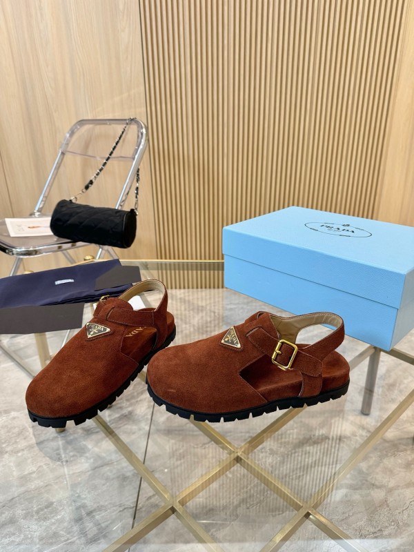 2025 Women Prada Brown Suede Sandal LY00280