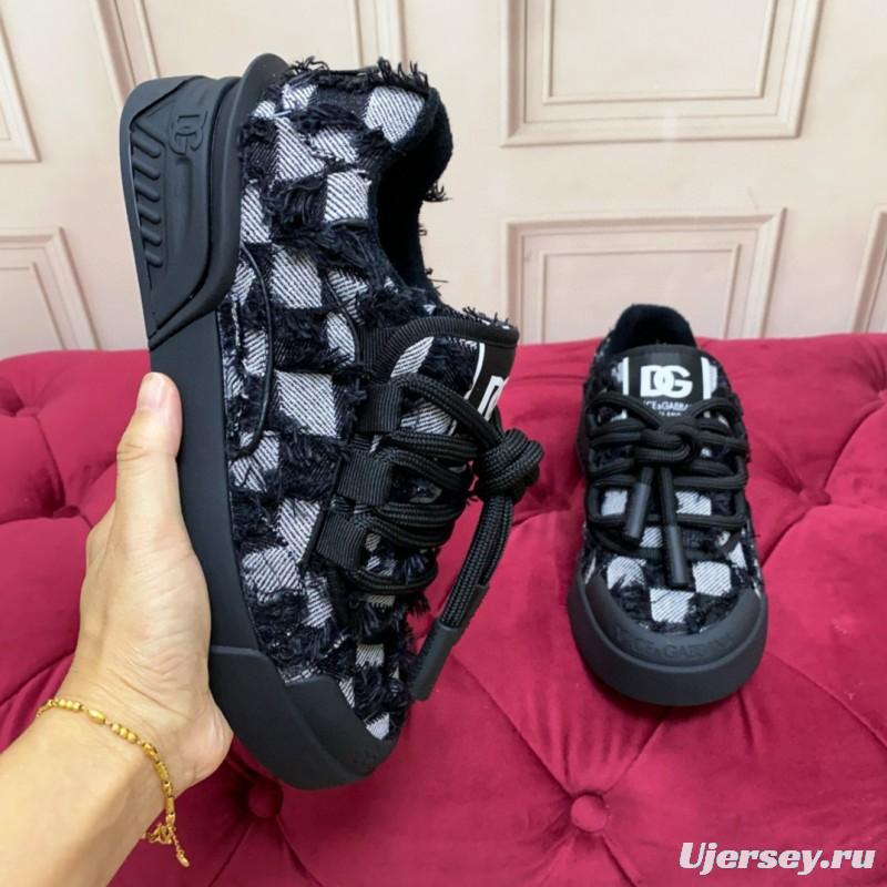 2024 Unisex Dolce & Gabbana Black White Wool Leather Sneakers MJ00340