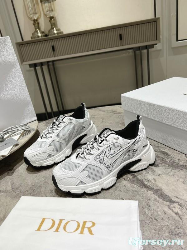 2025 Women Dior White Black Mesh Leather Sneakers KFY00370