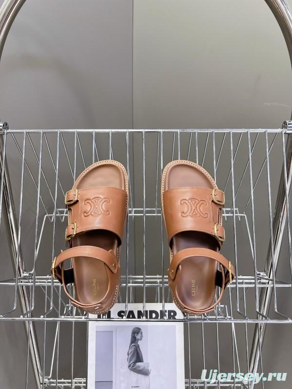 2025 Women Celine Light Brown Leather Sandals KFY00280