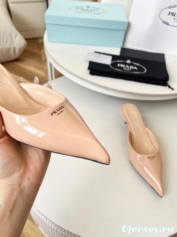 2025 Women Prada Pink Patent Leather High Heel Slip-On LY