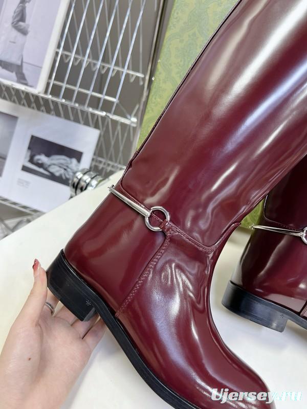 2024 Women Gucci Burgundy Leather Boots