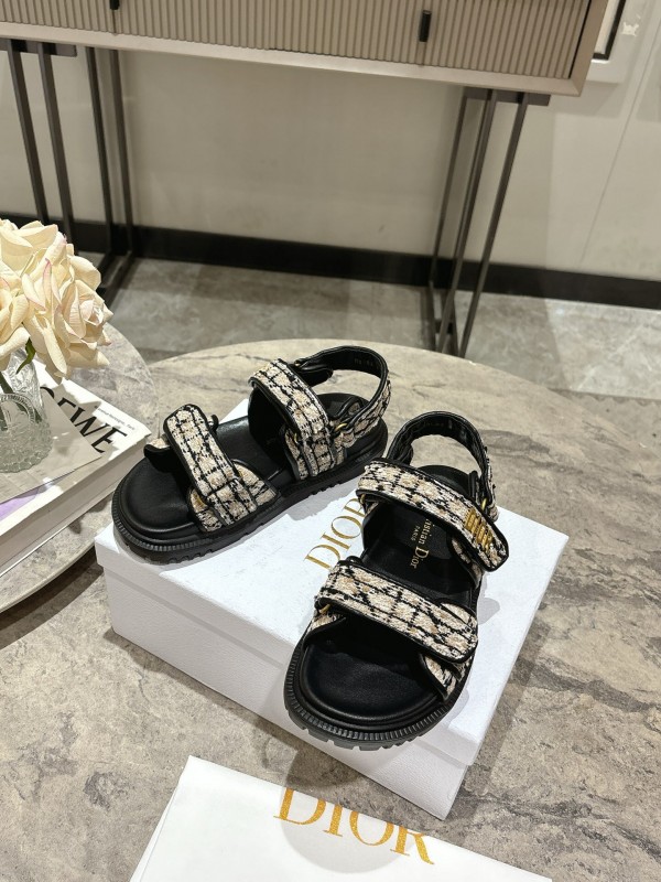 2025 Women Dior Black White Canvas Sandals KFY00300