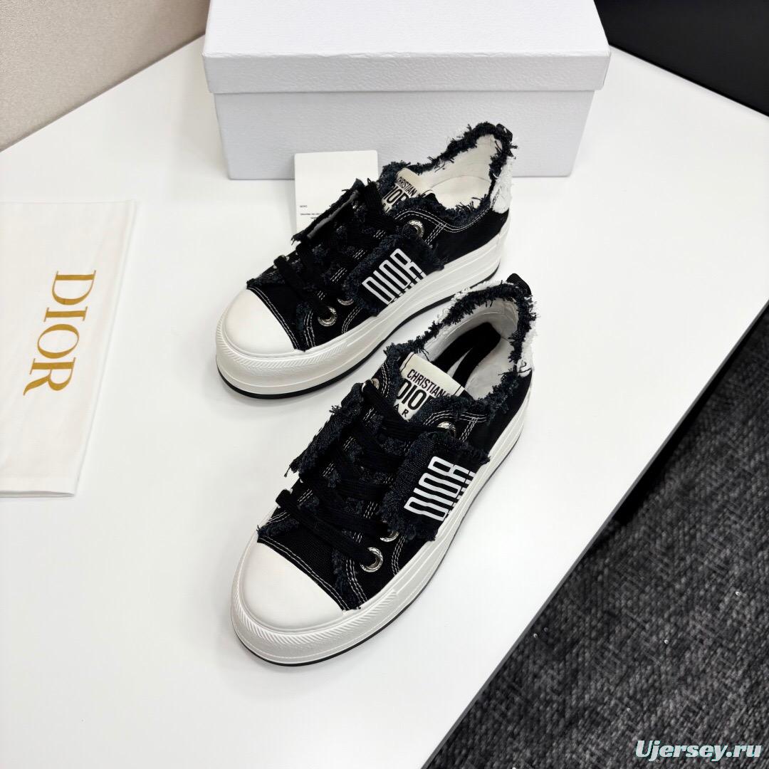 2025 Women Dior Black White Canvas Sneakers LY00300