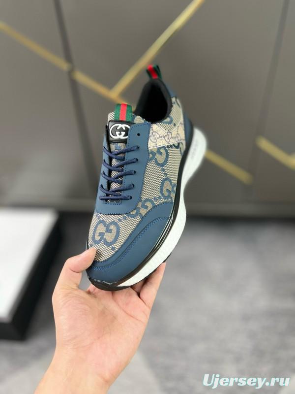 2024 Men Gucci Blue Beige Canvas Leather Sneaker MJ00260