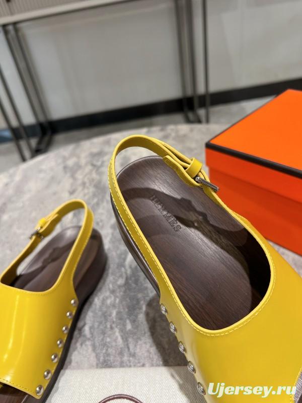 2025 Women Hermès Yellow Leather Sandals