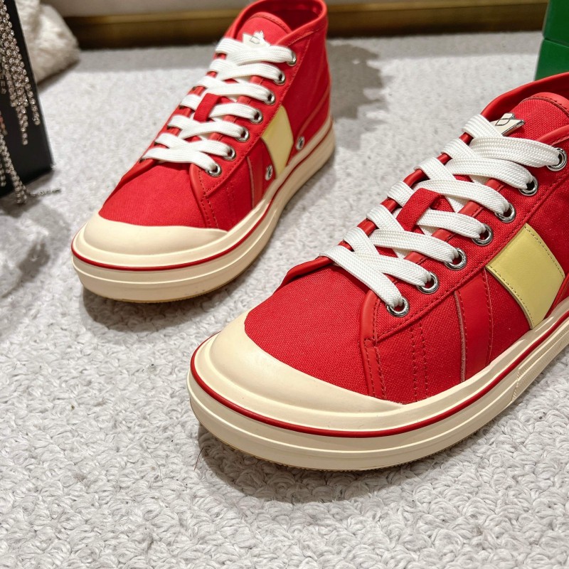 2025 Unisex Bottega Veneta Red Canvas Leather Sneakers Hand Painted LY00