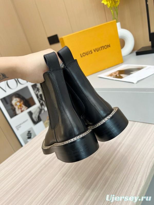 2024 Women Louis Vuitton Black Calf Leather Chelsea Boots MJ00340