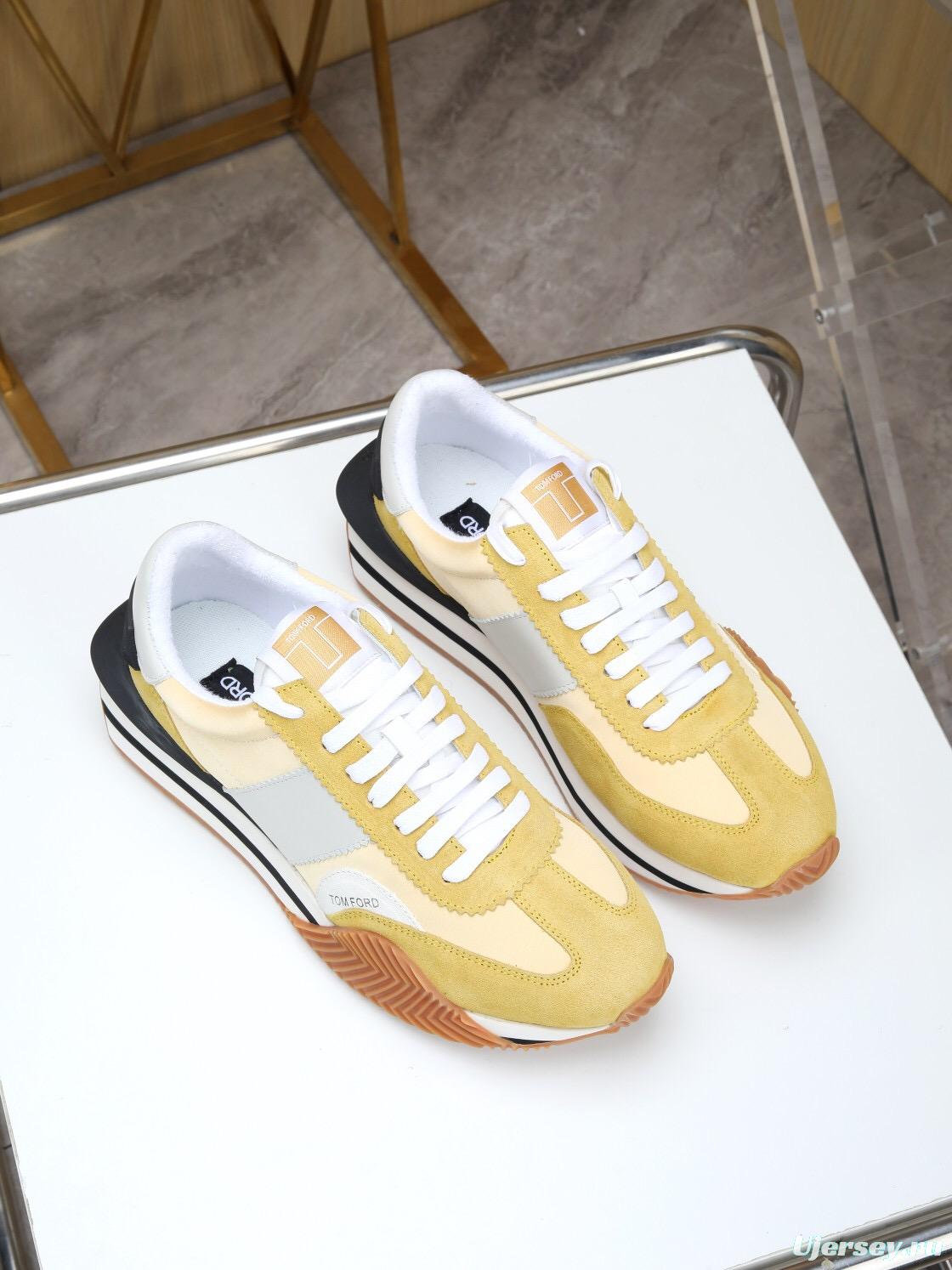 2025 Unisex TOM FORD Yellow White Grey Suede Leather Sneakers LY00360(F)/LY00370(M)