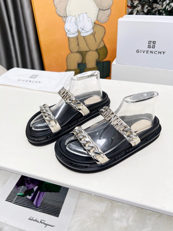 2025 Women Givenchy White Leather Sandals Chain Detail LY00250
