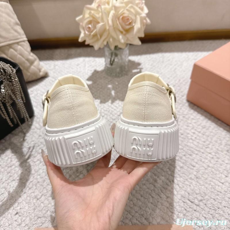 2025 Women Miu Miu White Canvas Platform Mary Jane LY00270