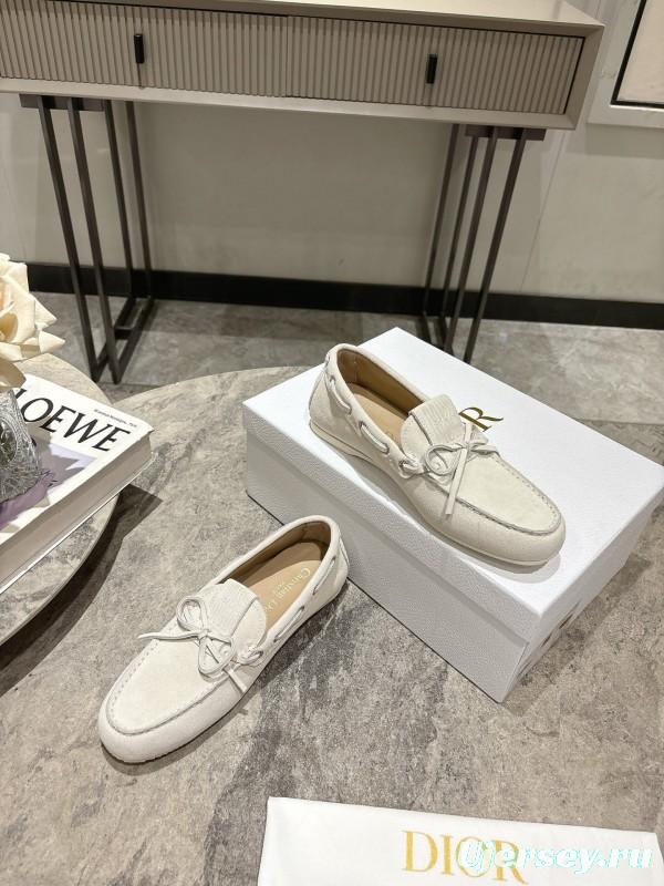 2025 Women Dior White Suede Loafers