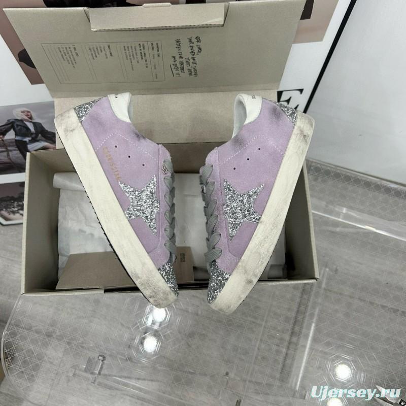 2025 Women GGDB Lilac Silver Glitter Leather Suede Sneakers