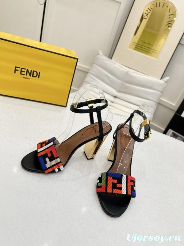 2025 Women Fendi Black Multicolor Leather Suede Sandals MJ00280