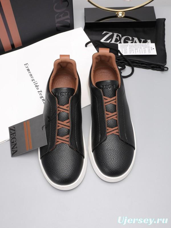2024 Men Ermenegildo Zegna Black Brown Leather Sneakers MJ00240