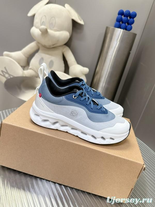 2025 Unisex Loewe Blue Grey White Leather Mesh Sneakers
